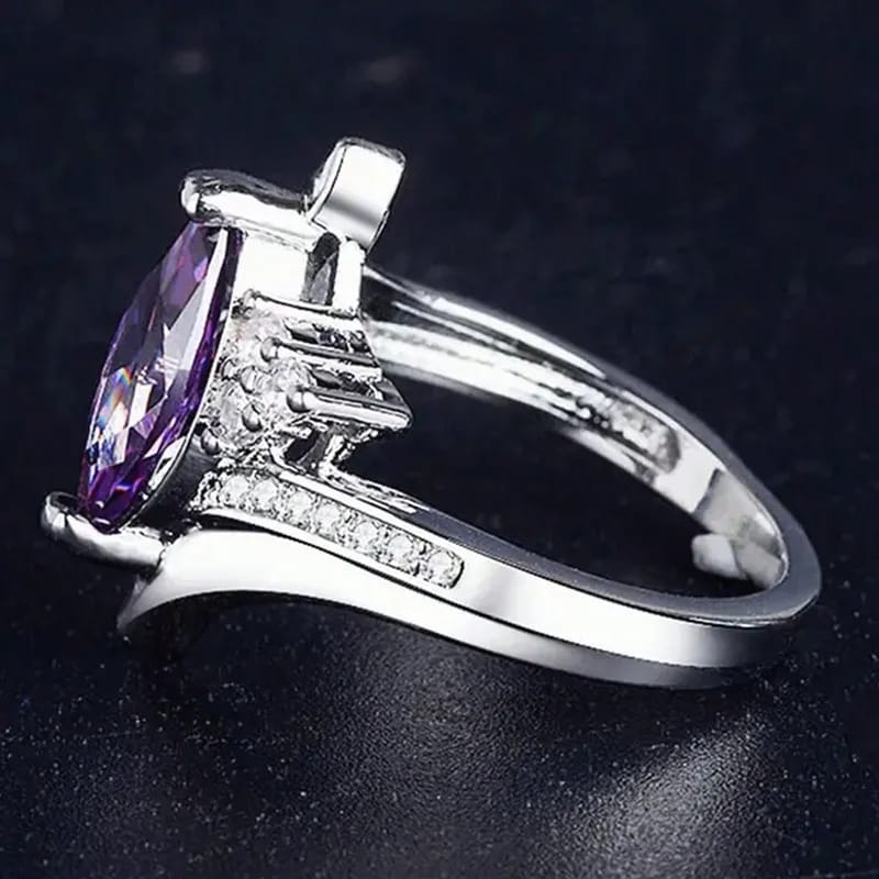 Silver Marquise Amethyst Crystal Statement Ring