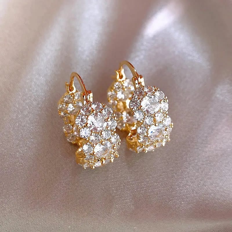 Gold Crystal Cluster Hoop Earrings
