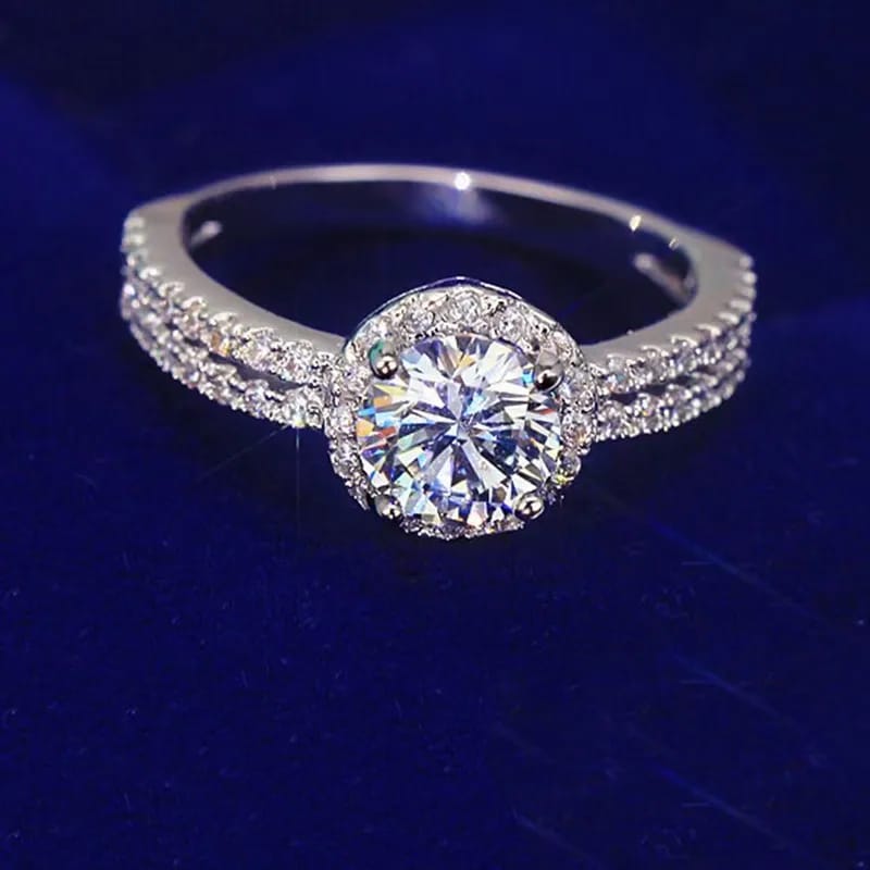 Silver Halo Solitaire Crystal Engagement Style Ring
