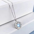 Silver Moonstone Crescent Moon Leaf Pendant Necklace
