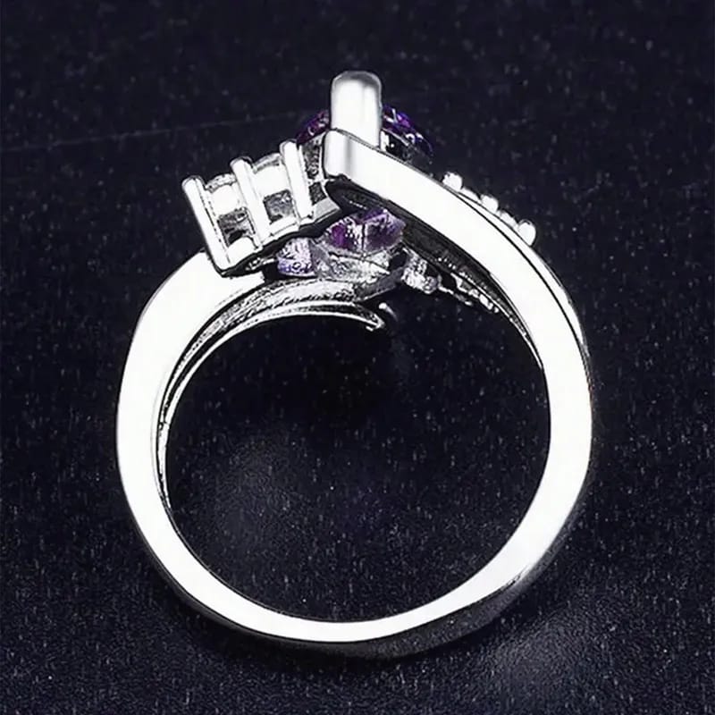 Silver Marquise Amethyst Crystal Statement Ring