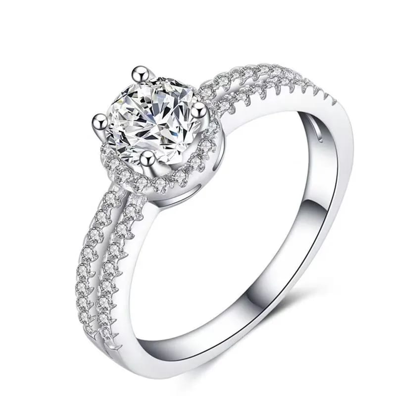 Silver Halo Solitaire Crystal Engagement Style Ring