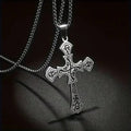Gothic Silver Engraved Cross Pendant Necklace