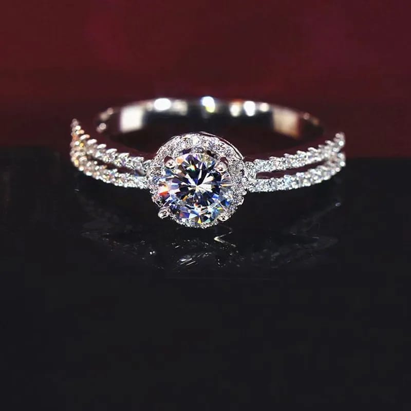 Silver Halo Solitaire Crystal Engagement Style Ring