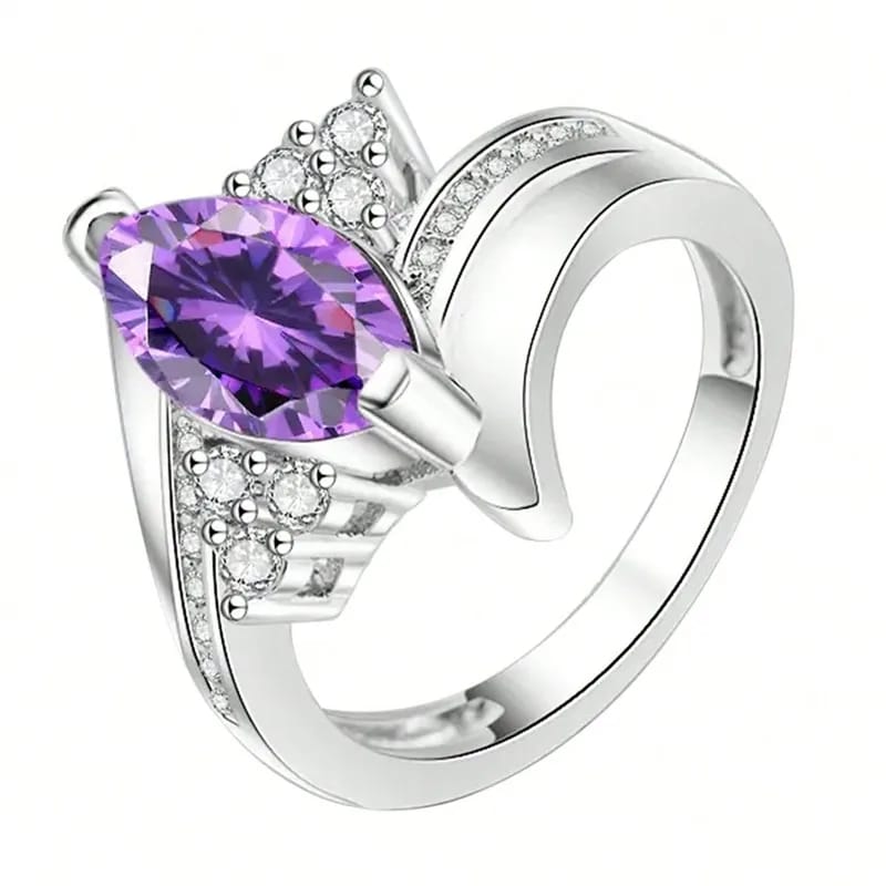 Silver Marquise Amethyst Crystal Statement Ring