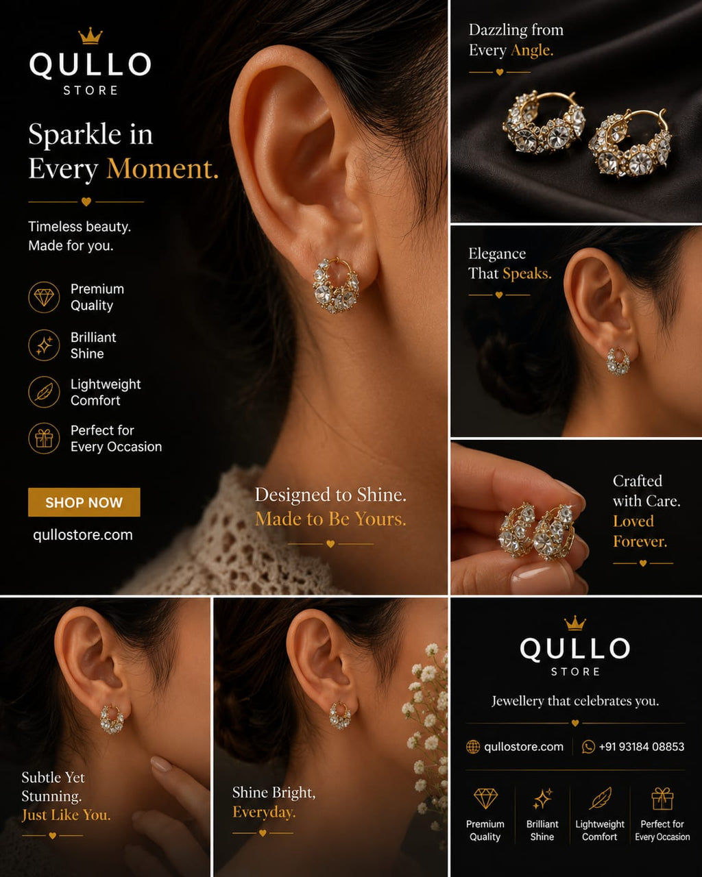 Gold Crystal Cluster Hoop Earrings