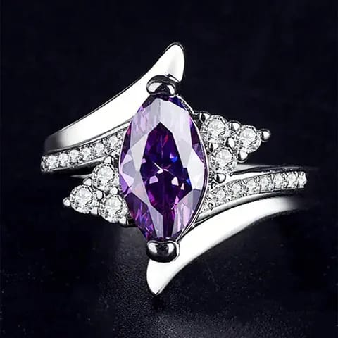 Silver Marquise Amethyst Crystal Statement Ring