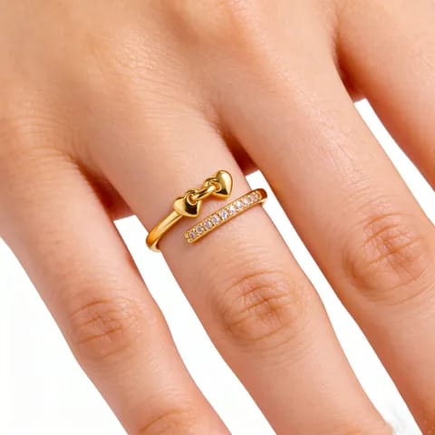Gold Double Heart Pink Crystal Open Band Ring
