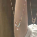 Rose Gold Crystal Crescent Moon & Star Pendant Necklace
