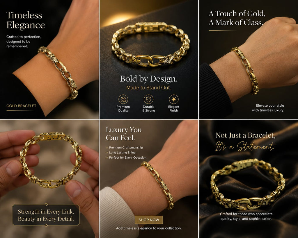 Gold Cuban Link Engraved Chain Bracelet for Men