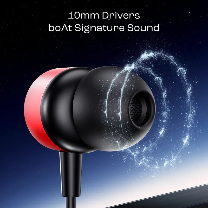 Bassheads 162v2  Wired Earphone with 10mm Drivers, boAt Signature Sound, Metallic Earbuds, Ergonomic Fit(RED)