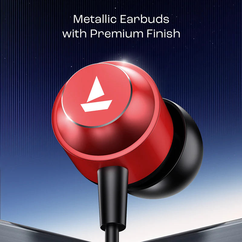 Bassheads 162v2  Wired Earphone with 10mm Drivers, boAt Signature Sound, Metallic Earbuds, Ergonomic Fit(RED)