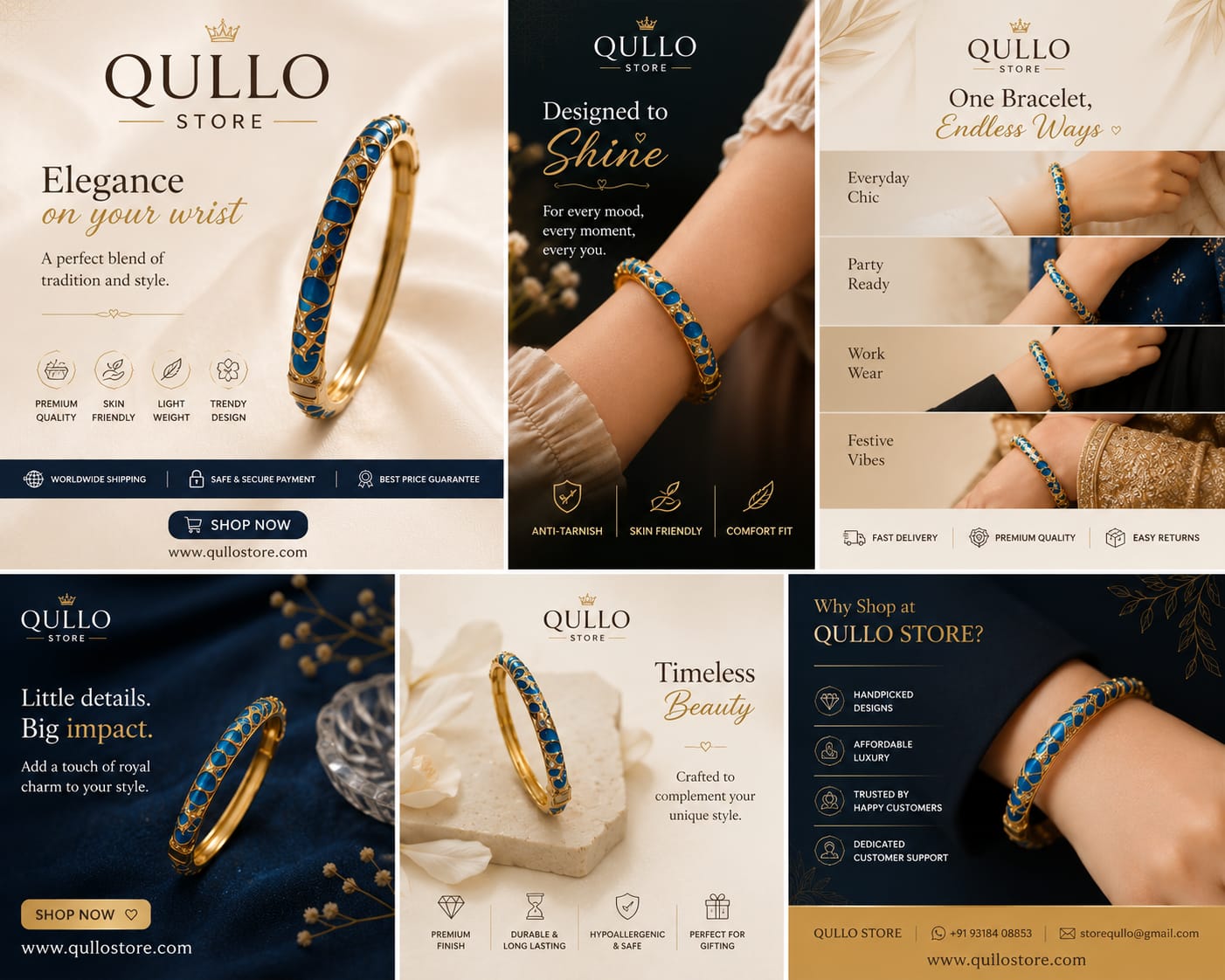 Luxurious white cloisonne metal bangles(blue)