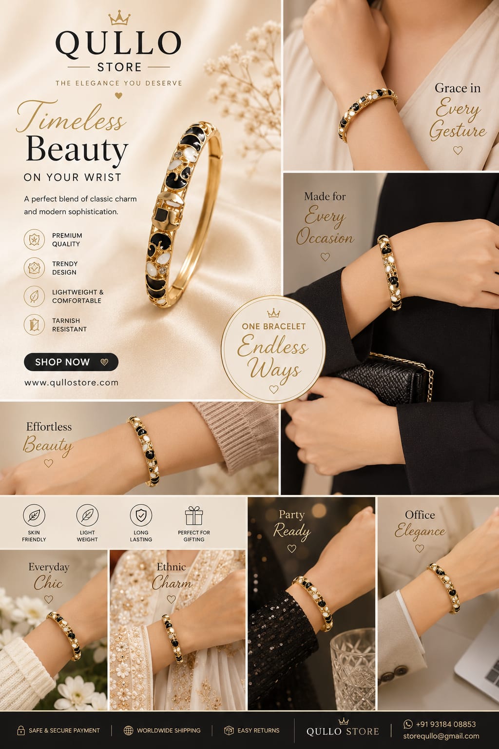 Luxurious white cloisonne metal bangles(black+white)