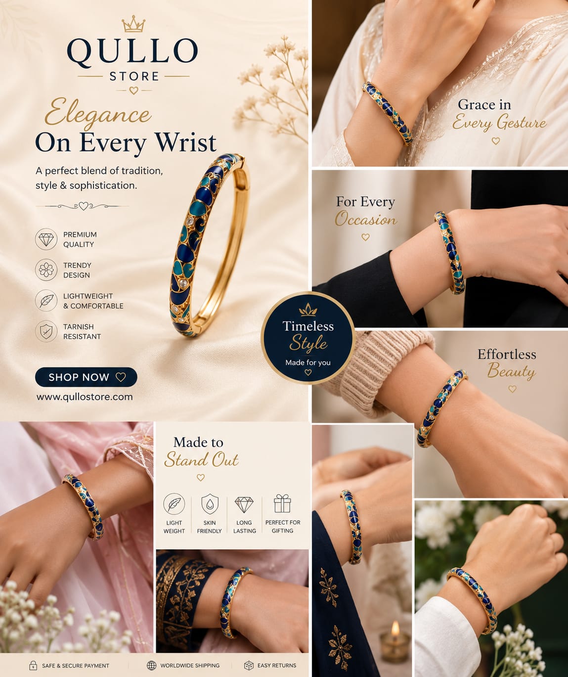 Luxurious white cloisonne metal bangles(light blue+dark blue)