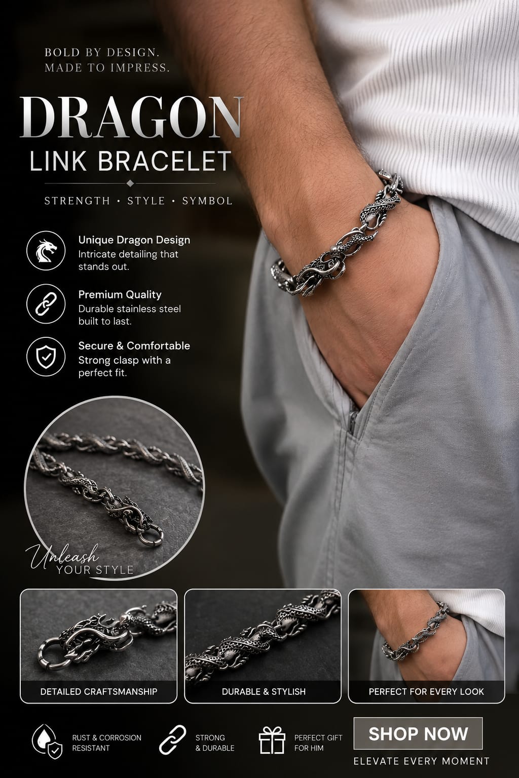 Antique Silver Dragon Body Chain Bracelet