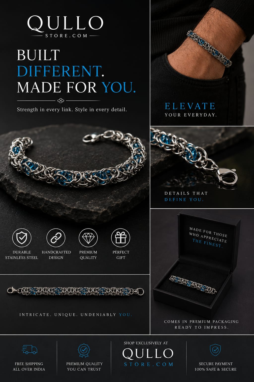 Blue Gemstone Silver Byzantine Chain Bracelet