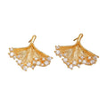 Gold Ginkgo Fan Crystal Stud Earrings