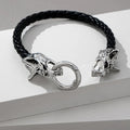 Black Braided Leather Dragon Head Clasp Bracelet