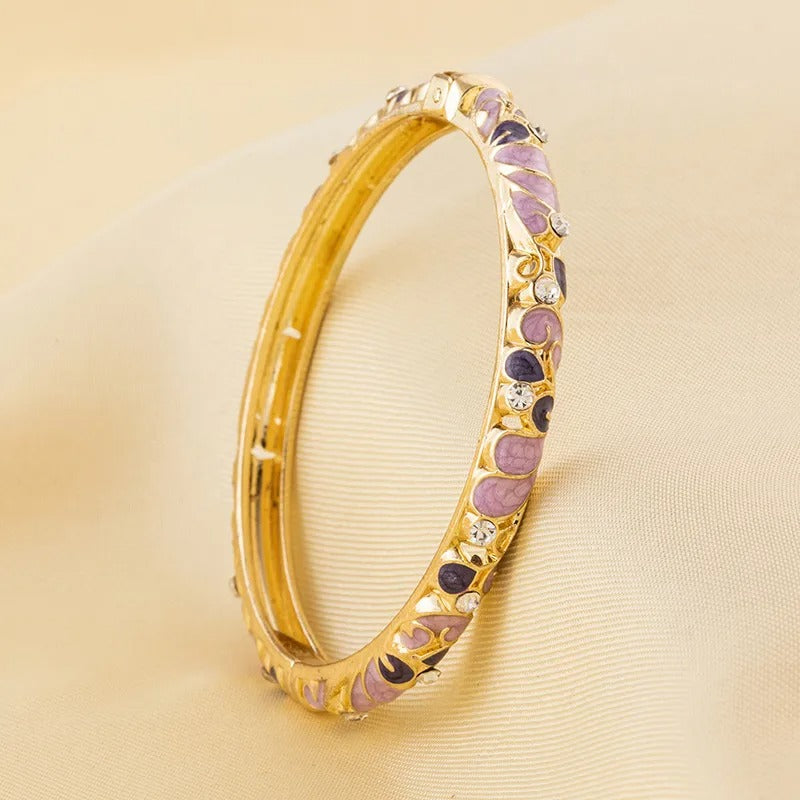 Luxurious white cloisonne metal bangles(pink+purple)