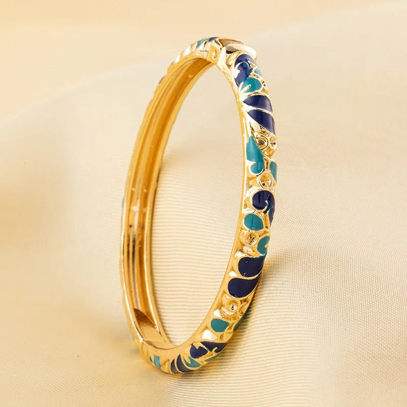 Luxurious white cloisonne metal bangles(light blue+dark blue)