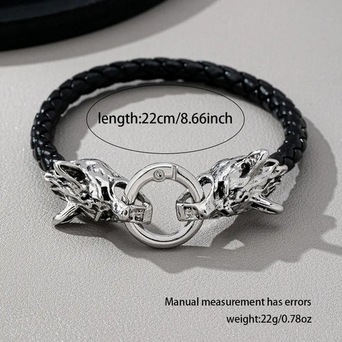 Black Braided Leather Dragon Head Clasp Bracelet