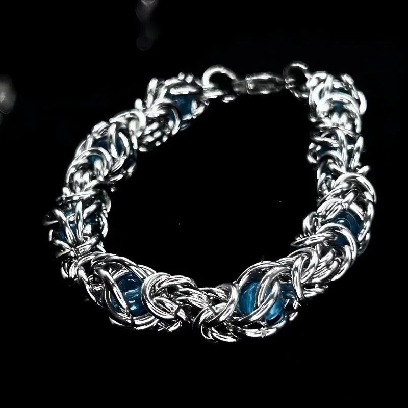 Blue Gemstone Silver Byzantine Chain Bracelet