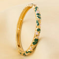 Luxurious white cloisonne metal bangles(dark green + pink)