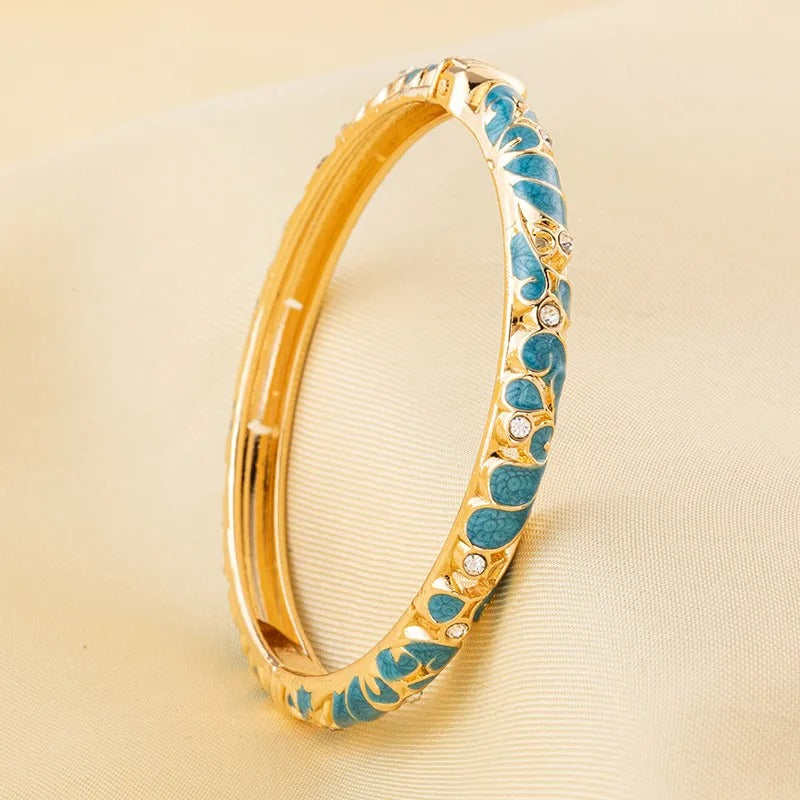 Luxurious white cloisonne metal bangles(blue)